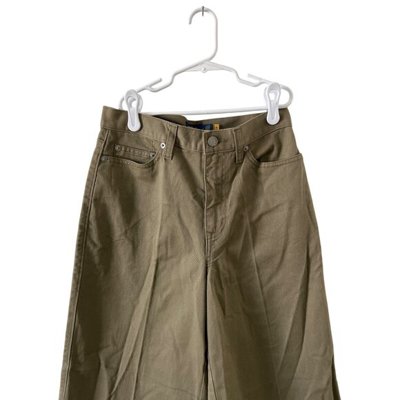 Wide-Leg Olive Green High-Rise Cotton Blend Jeans For Women Casual Relaxed Fit - Picture 6 of 16